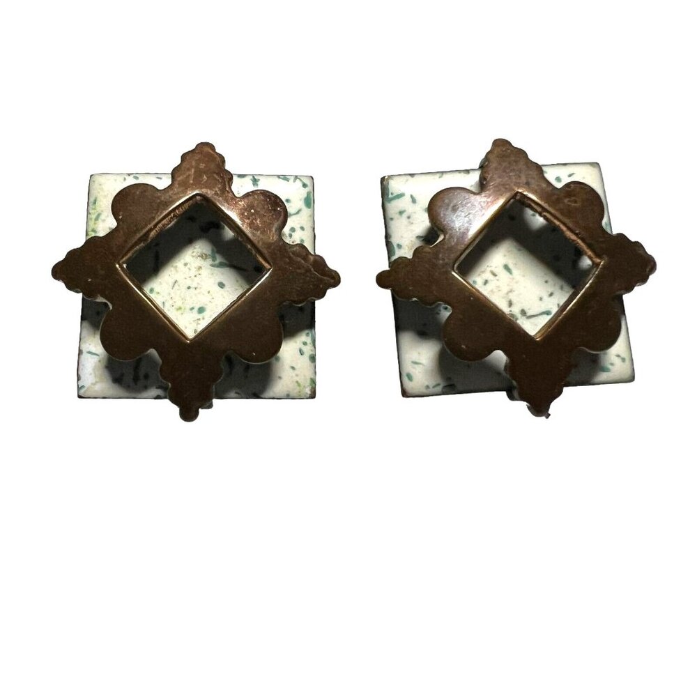 Vintage Matisse Earrings Mixed Media Copper‎ Enamel Modernist Clip On